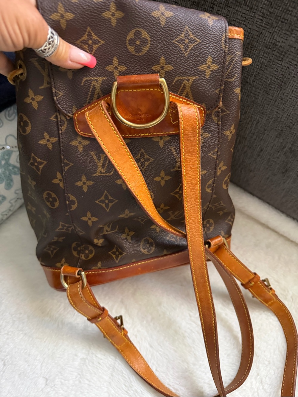 Louis Vuitton Monogram Canvas Backpack with Tan Leather Trim